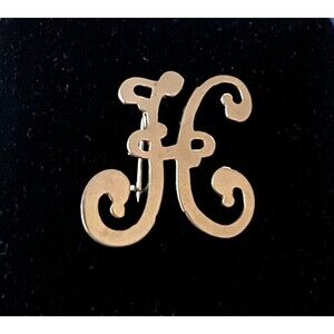 Vintage Script Capital Letter "H" Goldtone Delicate Pin Brooch